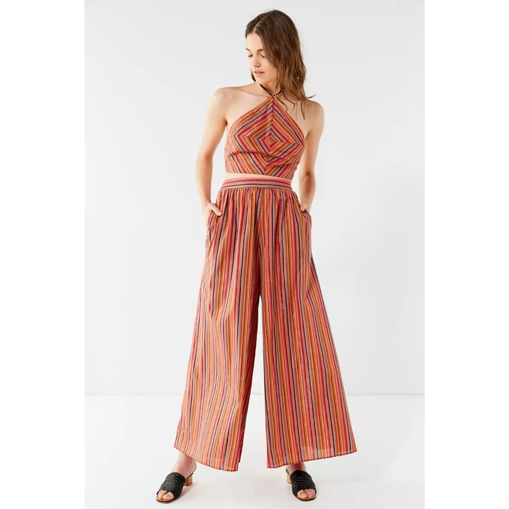 Urban Outfitters Wind Song Wide-Leg Pant Multi Stripe with Metallic Gold Small